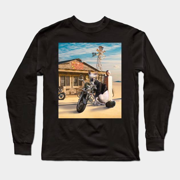 Sphynx Hairless Cat Motorbike Motorcycle Long Sleeve T-Shirt by Random Galaxy